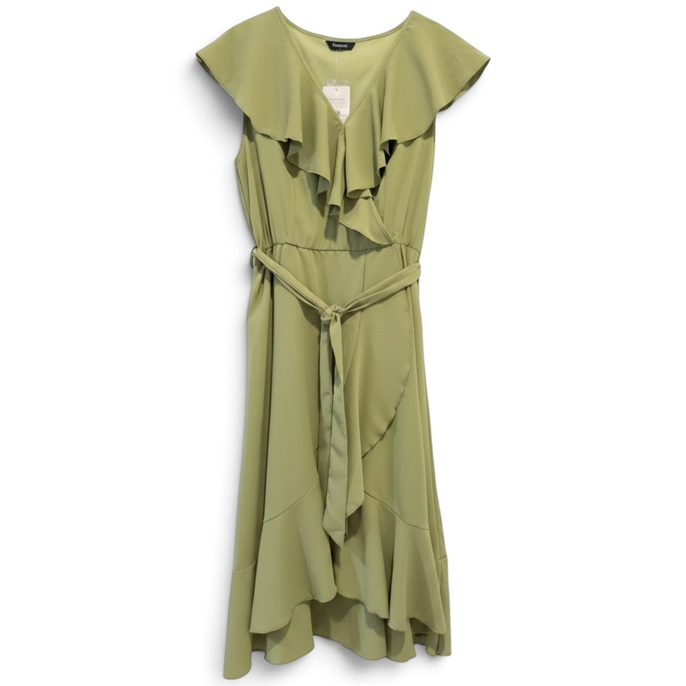 Fashion Waterfall Ruffle Dress Women L Feminine Fairycore Romantic Green NWT